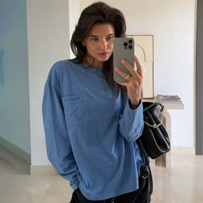 9A+ quality miu miu pocket embroidered long-sleeve t-shirt